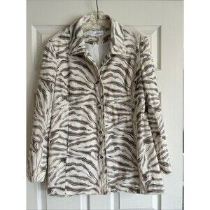 erin london Women's L/S  Button Front Jacket Ivory Metallic Animal Print Sz M